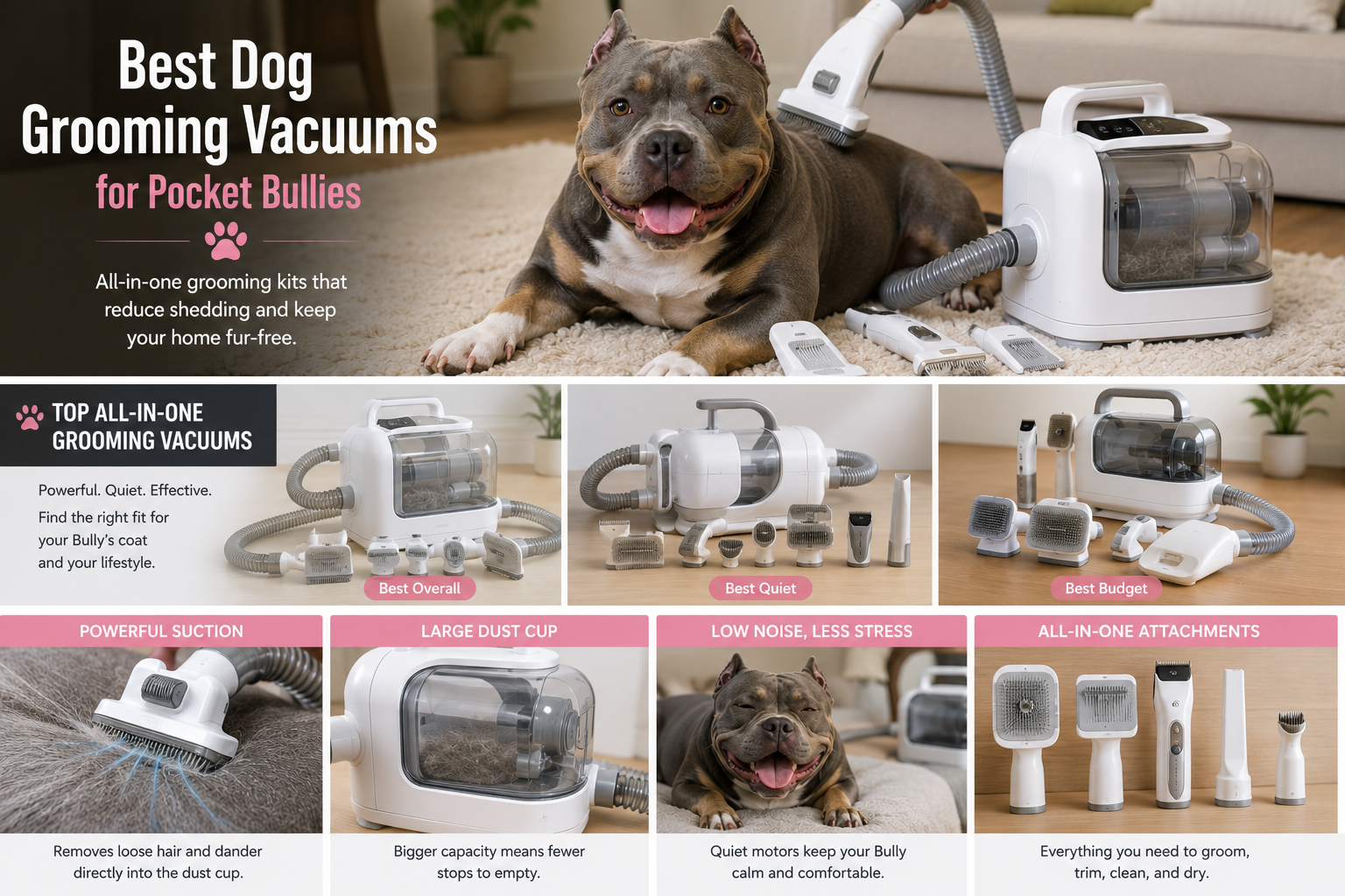 Best dog grooming vacuums for Pocket Bullies with grooming tools and shedding-control features